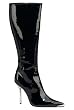4 1/2 Inch Sexy Knee High Boot Chrome Heel Pointed Toe Black Patent