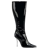 HEAT 4 1 2 Inch Sexy Knee High Boot Chrome Heel Pointed Toe Black Patent Pleaser at SummitFashion