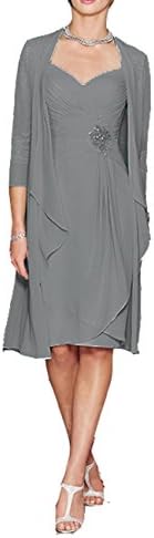 Prommay Women's Chiffon Crewneck Short Mother of the Bride Dress with Jacket Size 10 Grey
