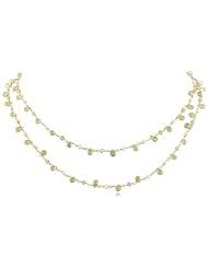 2 Row Nested Faceted Peridot Teardrop and White Freshwater Cultured Pearl Gold Over Sterling Silver Wire Linked Chain Necklace