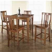 Crosley Furniture 5 Piece Pub Dining Set with Cabriole Leg and Shield Back Stools in Classic Cherry Finish