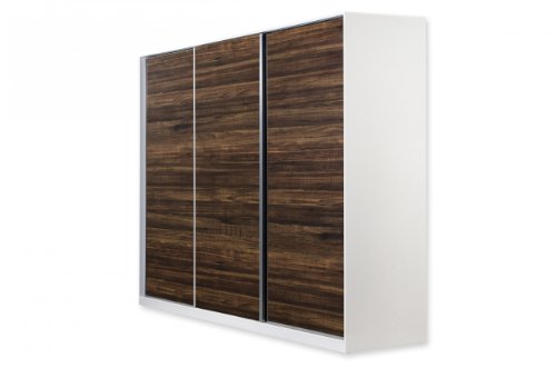 Miraseo MYHKSSET76 Samanta Kleiderschrank, hochwertiger Schlafzimmerschrank aus Holz, Korpus MDF in Farbe Weiß/Walnuss , schönes Design, viel Platz und hoher Komfort für Ihr neues Schlafzimmer mit den Maßen 210x300x64 cm