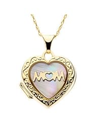 MOTHER OF PEARL HEART SHAPED "MOM" LOCKET