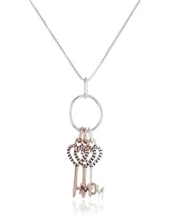 Tri-Colored Sterling Silver with Yellow and Rose Gold Flashed Three Key Charms That Spells Out "M O M" Necklace, 18"
