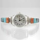 Turquoise and Sugilite Inlaid Sterling Silver Link Watch by Earl
Plummer, #9946