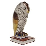 IMAGE OF Small Owl on Books Facing Right Figurine in Chocolate Fishnet - Bird Collection by Herend