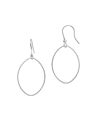Sterling Silver Textured Open Oval Drop French Wire Earrings