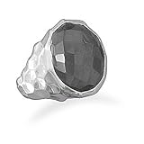 Sterling Silver Round Faceted Hematite Hammered Ring