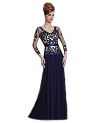 Long Sleeves Chiffon/Taffeta/Tulle Lace Crystals Sequined Applique Beaded Crystal Evening Dress/Mother-of-the-Bride Dress 