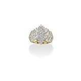 14K Yellow Gold 1 ct. Round and Baguette Cut Diamond Cluster Ring
