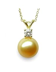 18K yellow gold 10 mm Golden South Sea cultured pearl and diamond 0.25 carat pendant