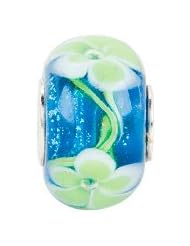 Kera Blue with Green Flower Glass Bead