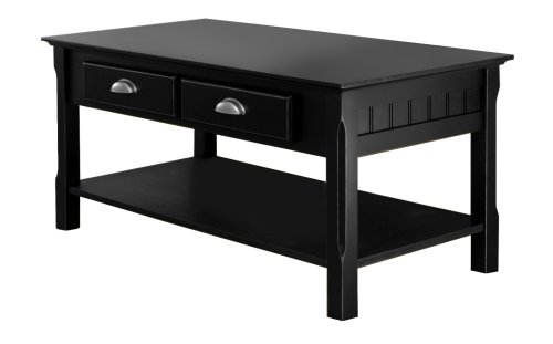 Winsome Wood Coffee Table with Dual Drawers and Shelf, Black