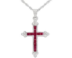 14kt White Gold Diamond and Ruby Cross (.02 ct. tw.)