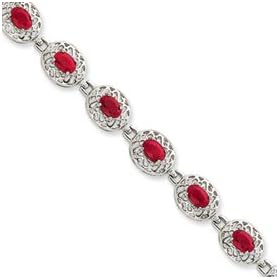 Sterling Silver Ruby Bracelet - 7 Inch - Box Clasp by