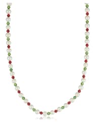 Green and Red Swarovski Elements and White Freshwater Cultured Pearl with Sterling Silver Clasp Necklace, 18"