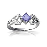 14K White Gold Square Genuine Tanzanite Celtic Knot Ring