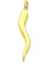 14K Yellow Gold 3D Italian Horn Charm Good Luck Pendant