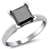 1.75ct Black Princess Cut Solitaire Diamond Engagement Ring 14K White Gold
