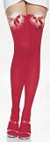 Opaque Thigh High Stockings Marabou Puff Satin Bow & Bell Red