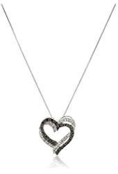 10k White Gold Black and White Diamond Double Heart Pendant Necklace (1/5 cttw, I-J Color, I2-I3 Clarity)