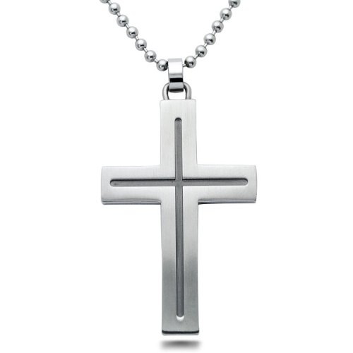 Stainless Steel Cross Pendant Necklace 44 mm