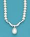 14K White Gold Button Pearl and Diamond Necklace 16 D-0.10