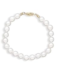 7" 6.5-7mm Grade A Cultured Akoya Pearl Bracelet individually knotted with a 14K Yellow Gold Clasp