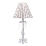 Home Furnishings White Wicker Style Shade Lamp With Acrylic Drops