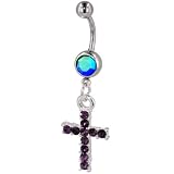 Pugster Belly Button Rings Iridescent Purple Austrian Crystal Celtic Cross Dangle Birthstones Belly Navel Ring Body Jewelry