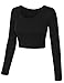 KOGMO Womens Long Sleeve Basic Crop Top Round Neck With Stretch -S-BLACK