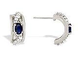 14K White Gold Genuine Oval Sapphire and Diamond Hoop Earrings
