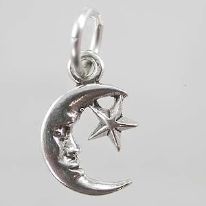 Tiny Man in the Moon and Star Charm in Sterling Silver, #9522