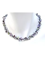 Peacock Freshwater Pearls with Amethyst, Garnet and Peridot Oxidized Sterling Spiral Necklace