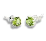 Small Genuine Natural Round Green Peridot Sterling Silver Post Stud Earrings