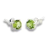 Small Genuine Natural Round Green Peridot Sterling Silver Post Stud Earrings