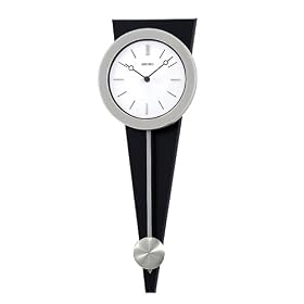 Seiko Wall Pendulum Clock Silver-Tone Case on Black Solid Wood Base #QXC111SLH