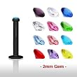 Black Bioflex Push-fit Labret/Monroe with Clear Press Fit 2mm Gem - 14G, 3/8" Length - Sold as a Pair