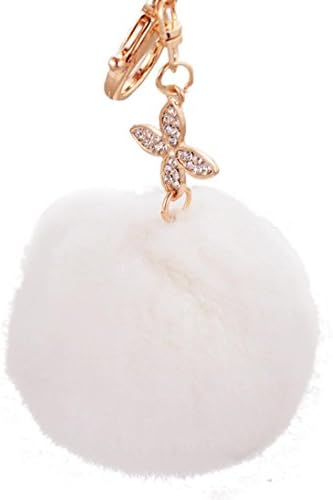 FUA® Cute Fur ball Keys Hangings Accessories Bag Accessories Fuzzy Ball keychain (White)