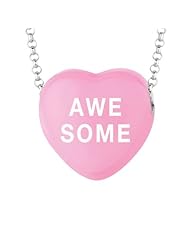 Sterling Silver 17mm Dk Pink enamel Sweethearts AWESOME Heart Pendant