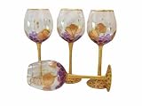 ArtisanStreet's Grape Hand Painted Wine Glasses. Set of 4 Goblets. Purple Grapes Outlined with Metallic Gold Paint. Bronze Leaves. Base Painted with Black & Gold Leopard Design. One of a Kind. Signed by Artisan