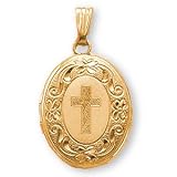 24K Gold Plated Cross on Heart Locket and 18-inch Chain