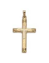 14K Gold Cross Pendant Necklace in a Beveled Design and Inner Cross Pendant 14K Gold Jewelry 14K Gold