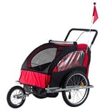 Aosom 2 In1 Double Baby Bike Trailer Stroller - Red