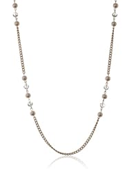 Simulated Pearl and Crystal Glass Rondelle Gold Tone Necklace, 43"+3" Extender
