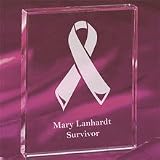 Personalized Breast Cancer Ribbon Glass Block