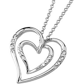 14K White Gold Diamond Heart Necklace