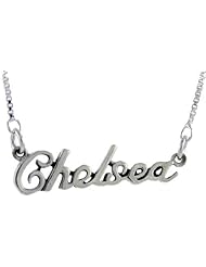 Sterling Silver CHELSEA Name Necklace 3/8 inch, 17 inches long