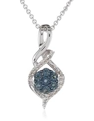 Sterling Silver Blue and White Diamond Twist Pendant Necklace (1/10 Cttw, I-J Color, I2-I3 Clarity), 18"
