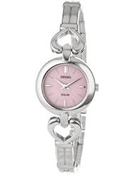 Womens Stainless Steel Quartz Solar Pink Dial Heart Shape Hinges #SUP135